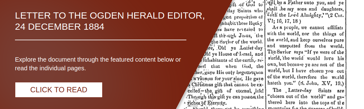 Letter to the Ogden Herald Editor, 24 December 1884 [LE-39457]